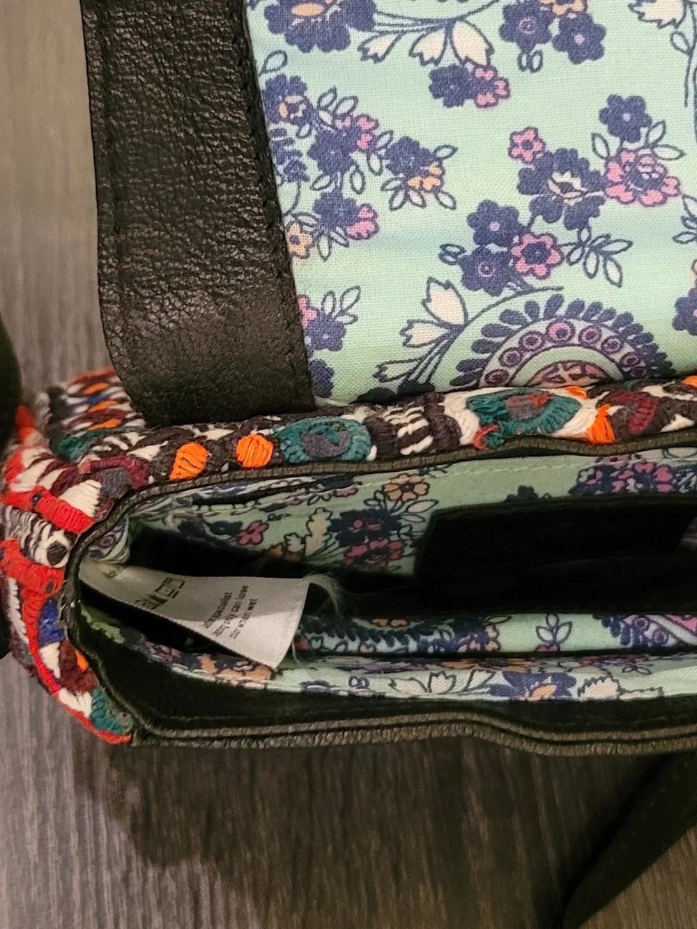 Embroidered Multi-Color Crossbody Bag with Dark Green Flap